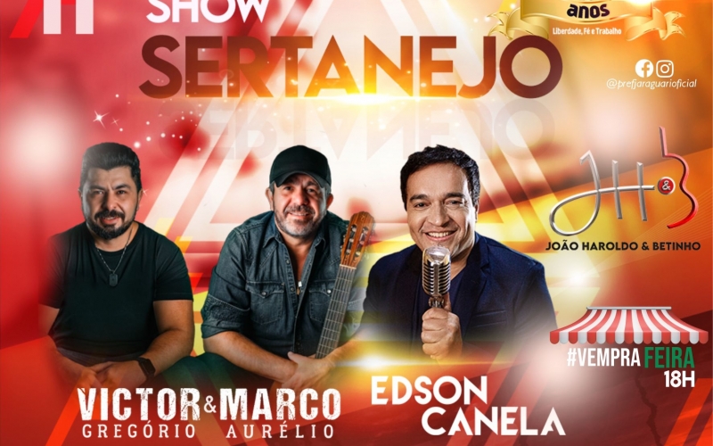 NESTE SÁBADO 11/12, TEM A NOSSA FEIRA LIVRE COM GRANDES SHOWS, EM COMEMORAÇÕES AO 68º ANIVERSÁRIO DE JARAGUARI