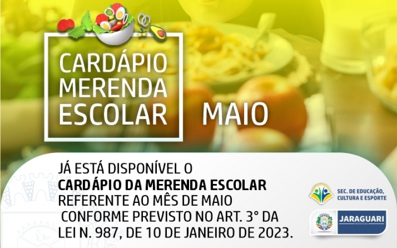 Cardápio Merenda Escolar referente ao mês de MAIO