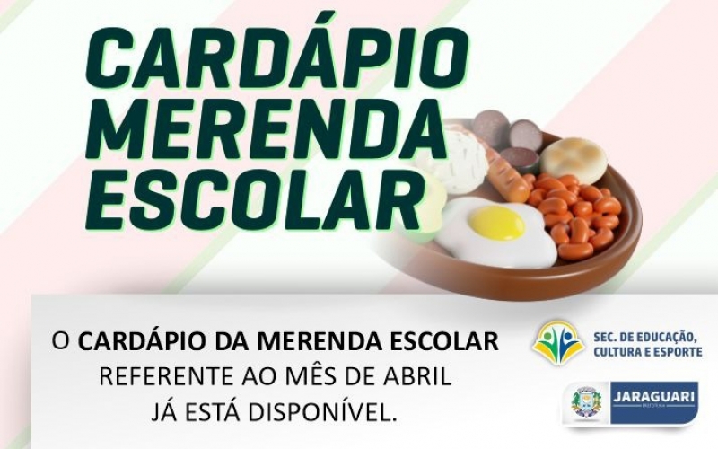 Cardápio Merenda Escolar referente ao mês de ABRIL