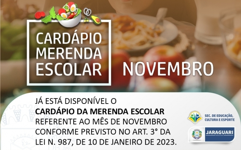 Cardápio Merenda Escolar referente ao mês de NOVEMBRO