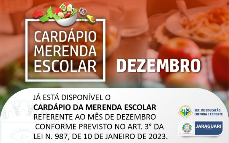 Cardápio Merenda Escolar referente ao mês de DEZEMBRO