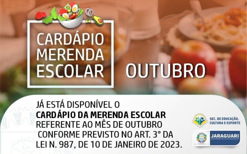 Cardápio Merenda Escolar referente ao mês de OUTUBRO