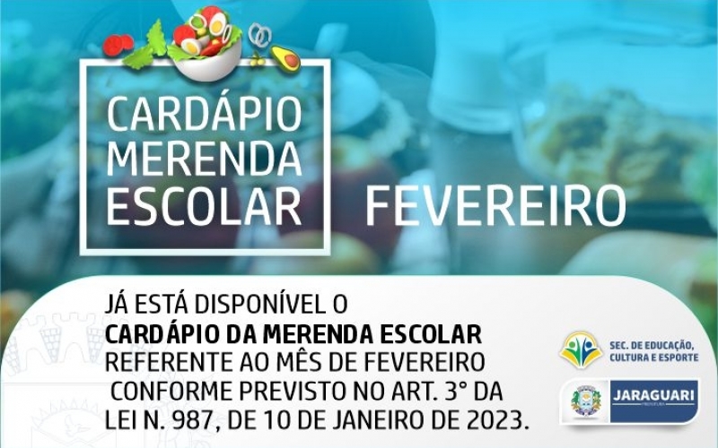Cardápio Merenda Escolar referente ao mês de fevereiro