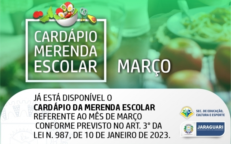 Cardápio Merenda Escolar referente ao mês de março