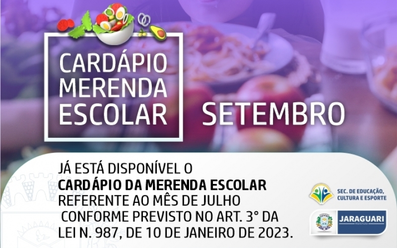 Cardápio Merenda Escolar referente ao mês de SETEMBRO